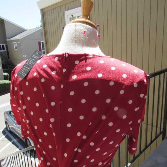 #374  NEW WOMEN'S RED POLKA DOT DRESS BY OXIULI FASHION  (SIZE 14) - Picture 3 of 3